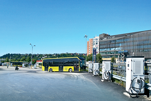 City bus charging station in Trondheim, Norway